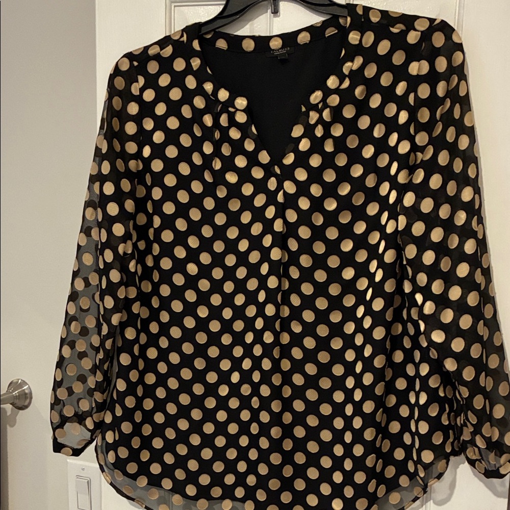 Talbots Black Blouse with Gold Dots